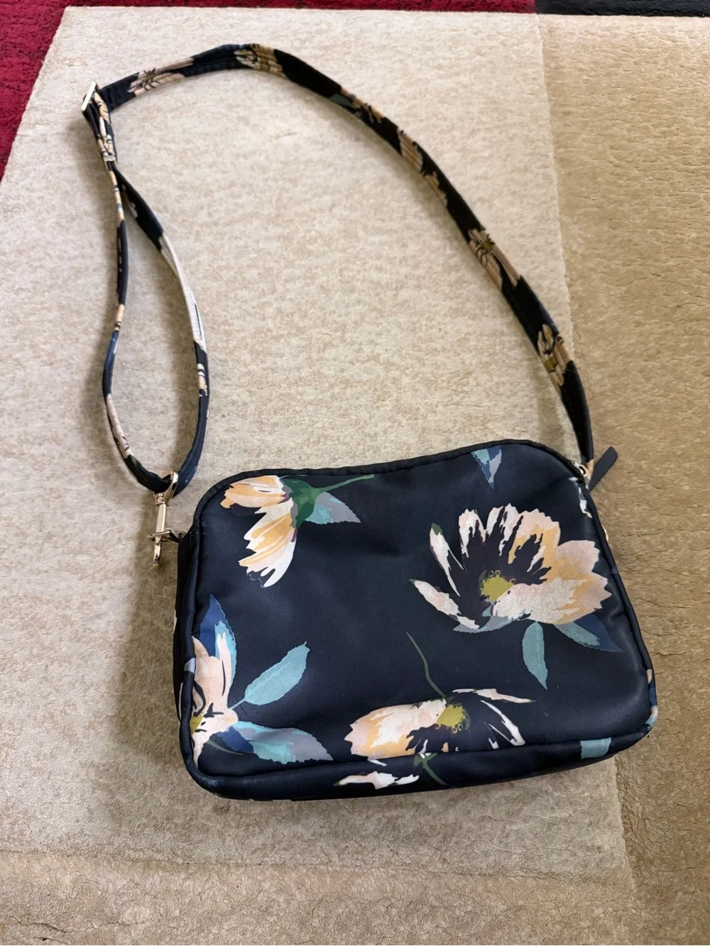Travelon Black Floral Crossbody with Teal and Yellow Accents - Picture 5 of 8